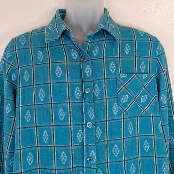 VTG Roughrider Teal Diamond Rodeo Cowboy Countryside Western Desert Button Up L - Picture 2 of 9